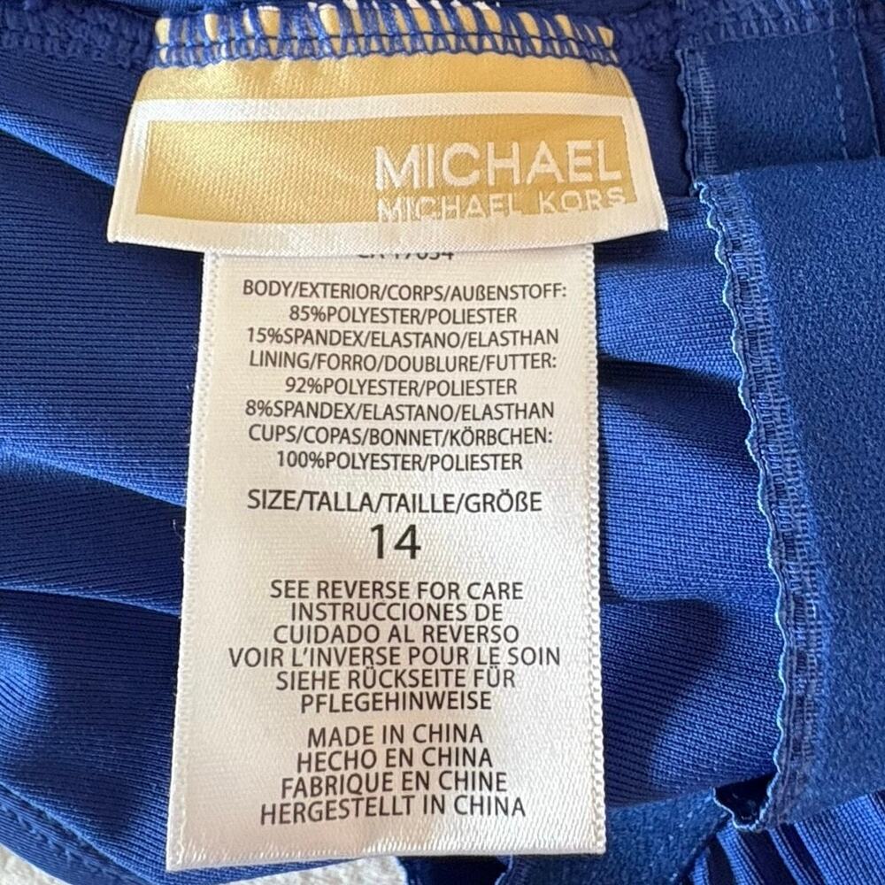 Michael Kors One Shoulder One Piece Swimsuit Royal Blue Logo Ruched Sz 14 - Picture 6 of 15